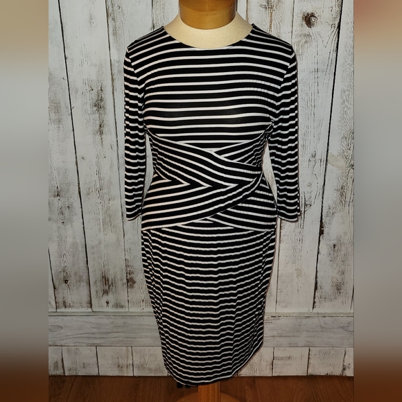 Rephyllis Black and White Striped Fitted Dress - Picture 1 of 3
